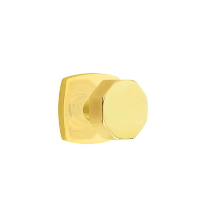Emtek Octagon Knob with Urban Modern Rosette in Unlacquered Brass