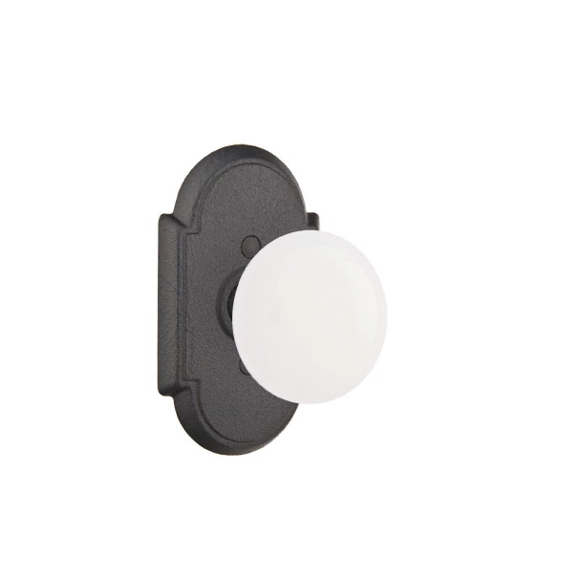 Emtek Madison Ivory Knob with #1 Rosette in Flat Black Steel