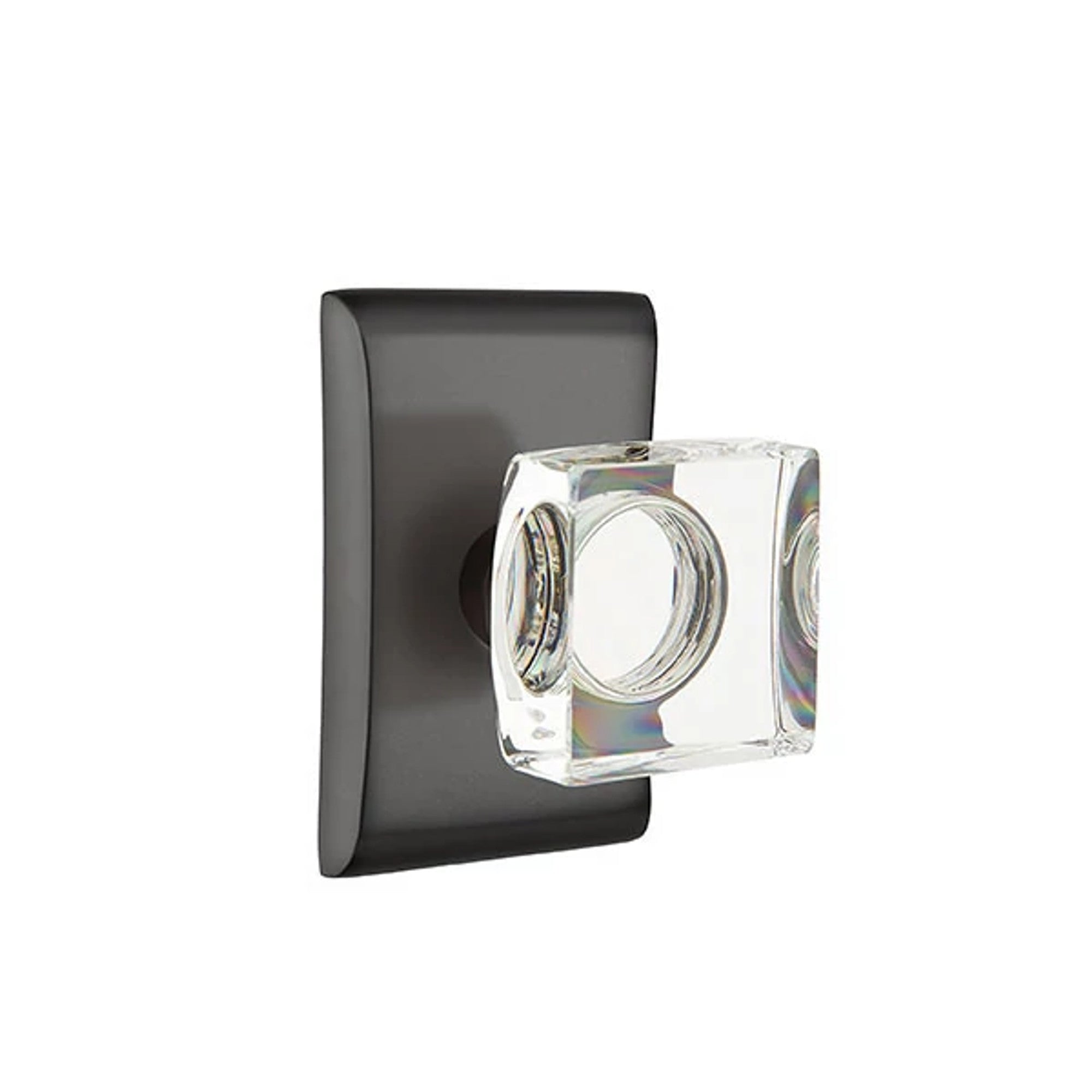 Emtek Modern Square Glass Knob with Neos Rosette in Flat Black