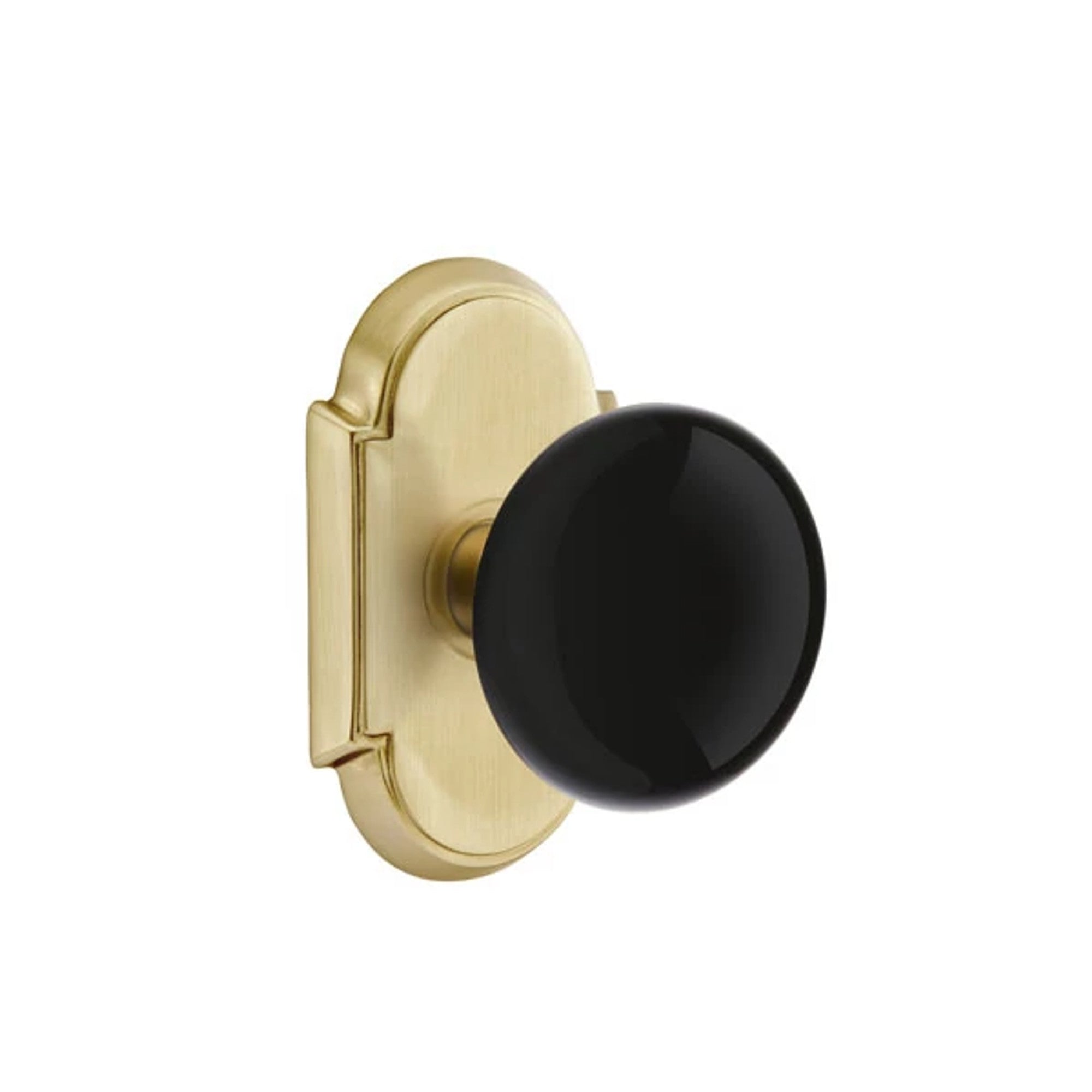 Emtek Ebony Knob with #8 Rosette in Satin Brass
