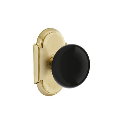 Emtek Ebony Knob with #8 Rosette in Satin Brass