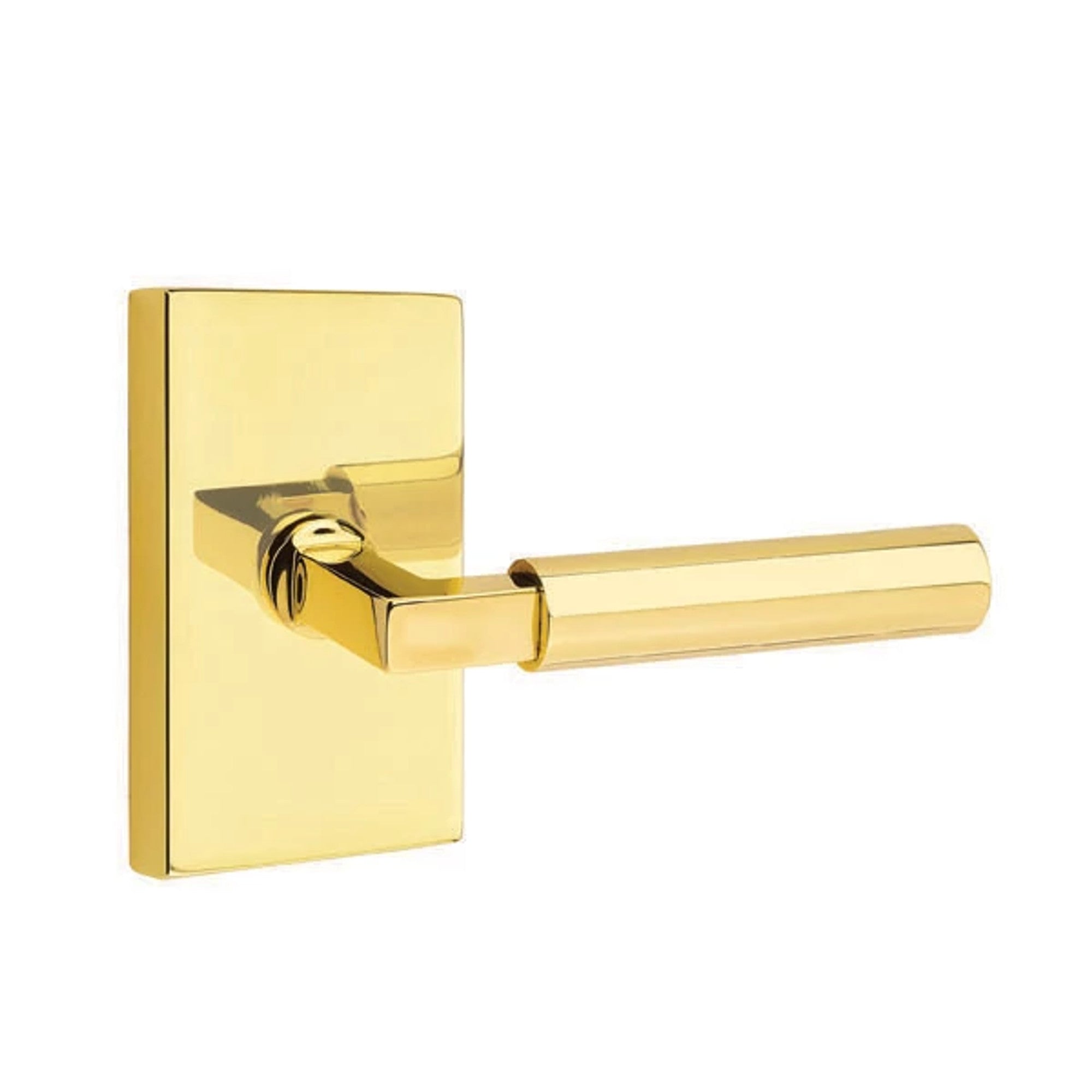 Emtek Hercules Lever with Modern Rectangular Rosette in Unlacquered Brass