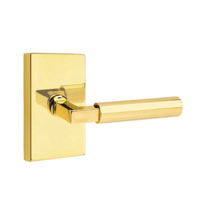 Emtek Hercules Lever with Modern Rectangular Rosette in Unlacquered Brass