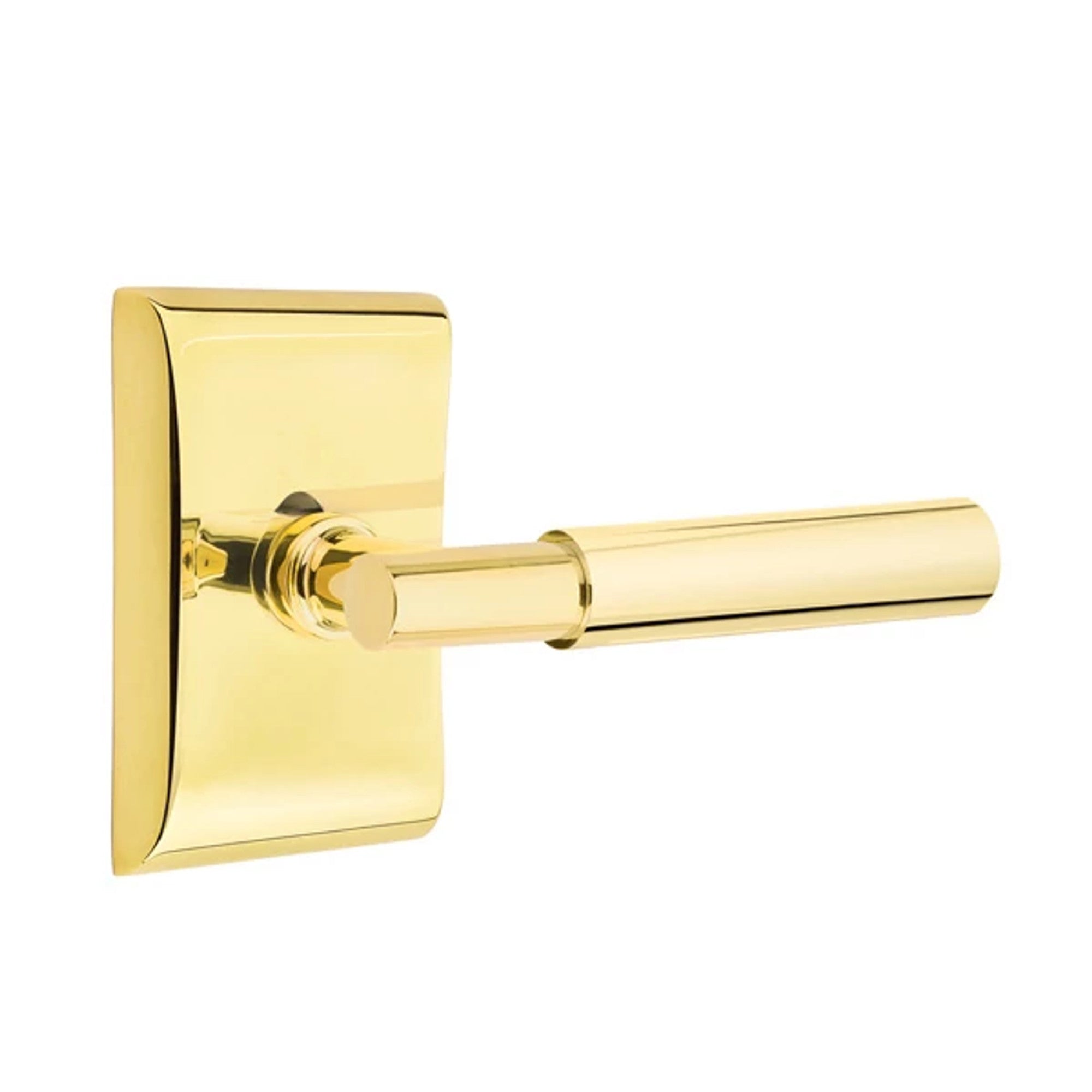 Emtek Myles Lever with Neos Rosette in Unlacquered Brass