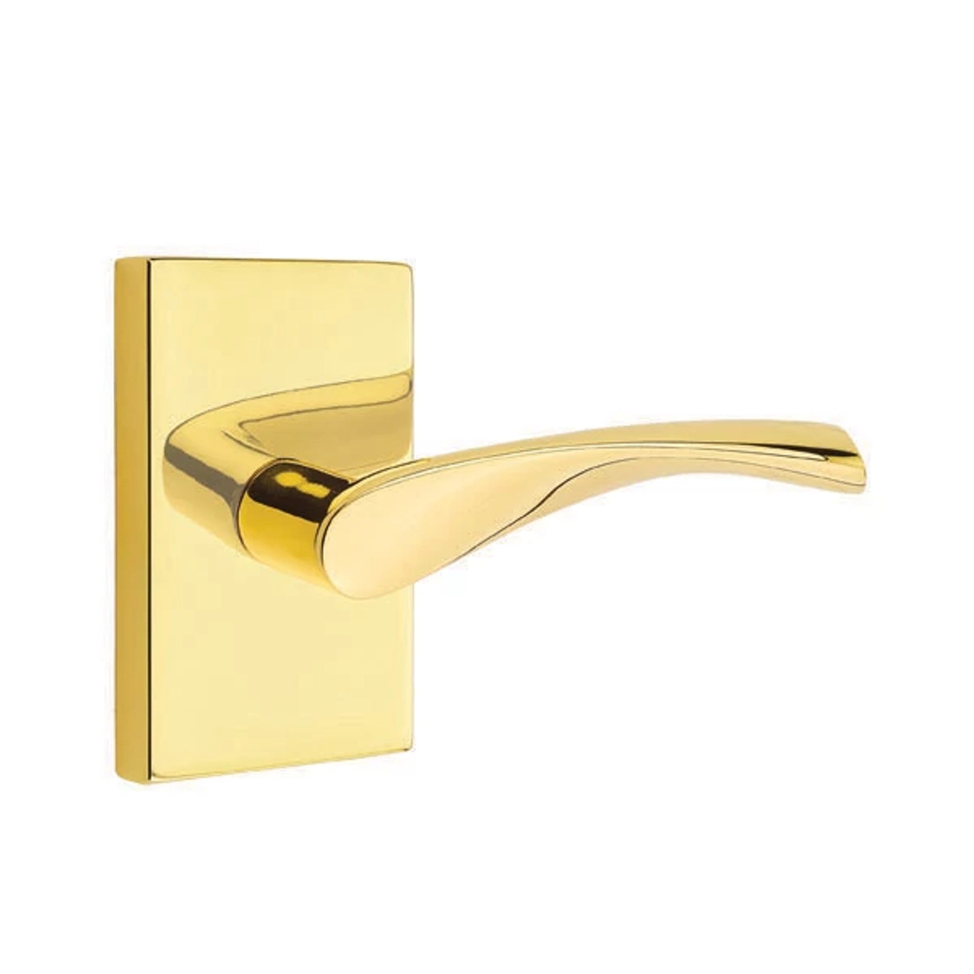 Emtek Triton Lever with Modern Rectangular Rosette in Unlacquered Brass