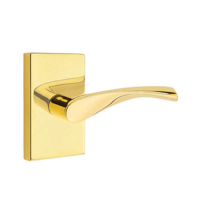Emtek Triton Lever with Modern Rectangular Rosette in Unlacquered Brass