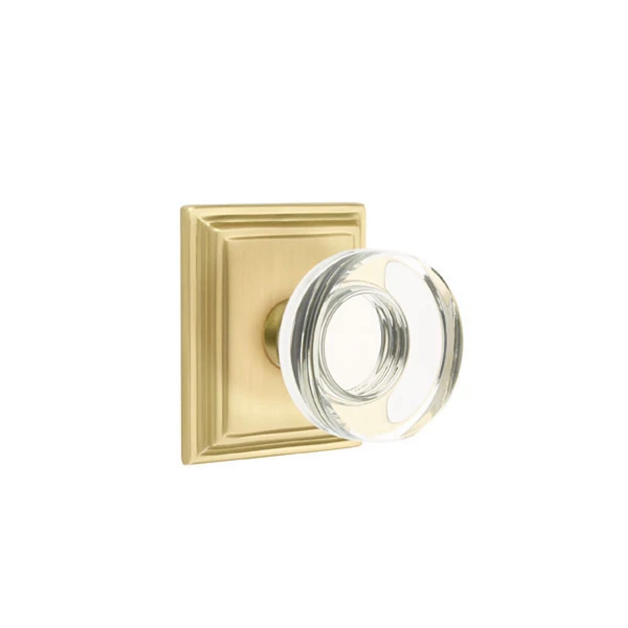 Emtek Modern Disc Glass Knob with Wilshire Rosette in Satin Brass