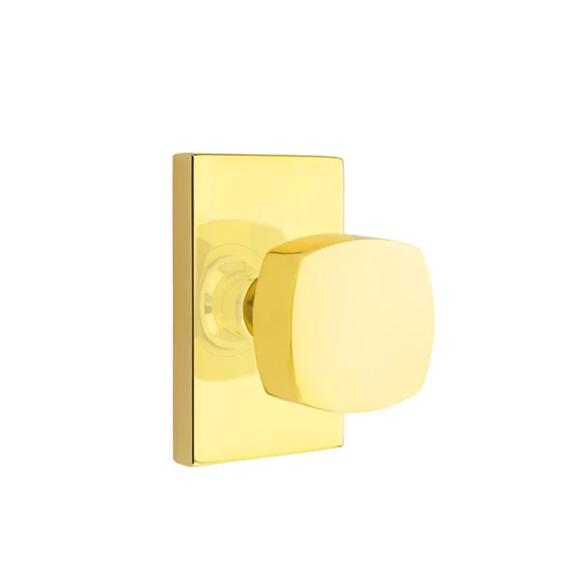 Emtek Freestone Knob with Modern Rectangular Rosette in Unlacquered Brass