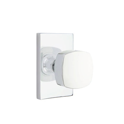 Emtek Freestone Knob with Modern Rectangular Rosette in Polished Chrome