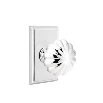 Emtek Melon Knob with Rectangular Rosette in Polished Chrome