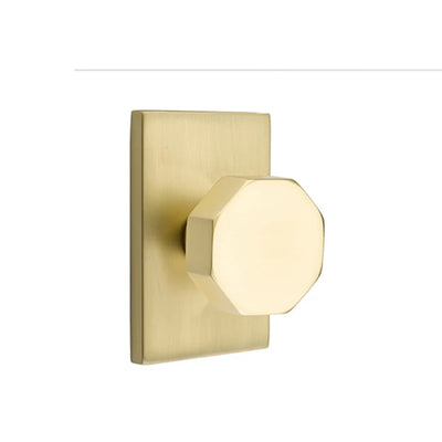 Emtek Octagon Knob with Modern Rectangular Rosette in Satin Brass