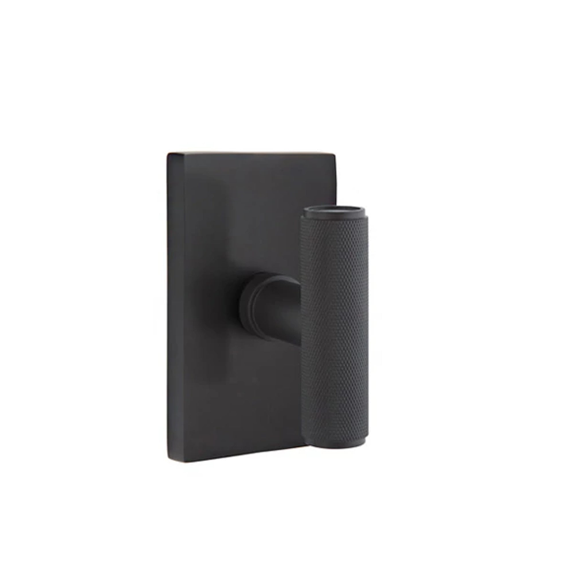 Emtek Ace Knurled Knob with Modern Rectangular Rosette in Flat Black