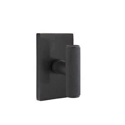 Emtek Ace Knurled Knob with Modern Rectangular Rosette in Flat Black