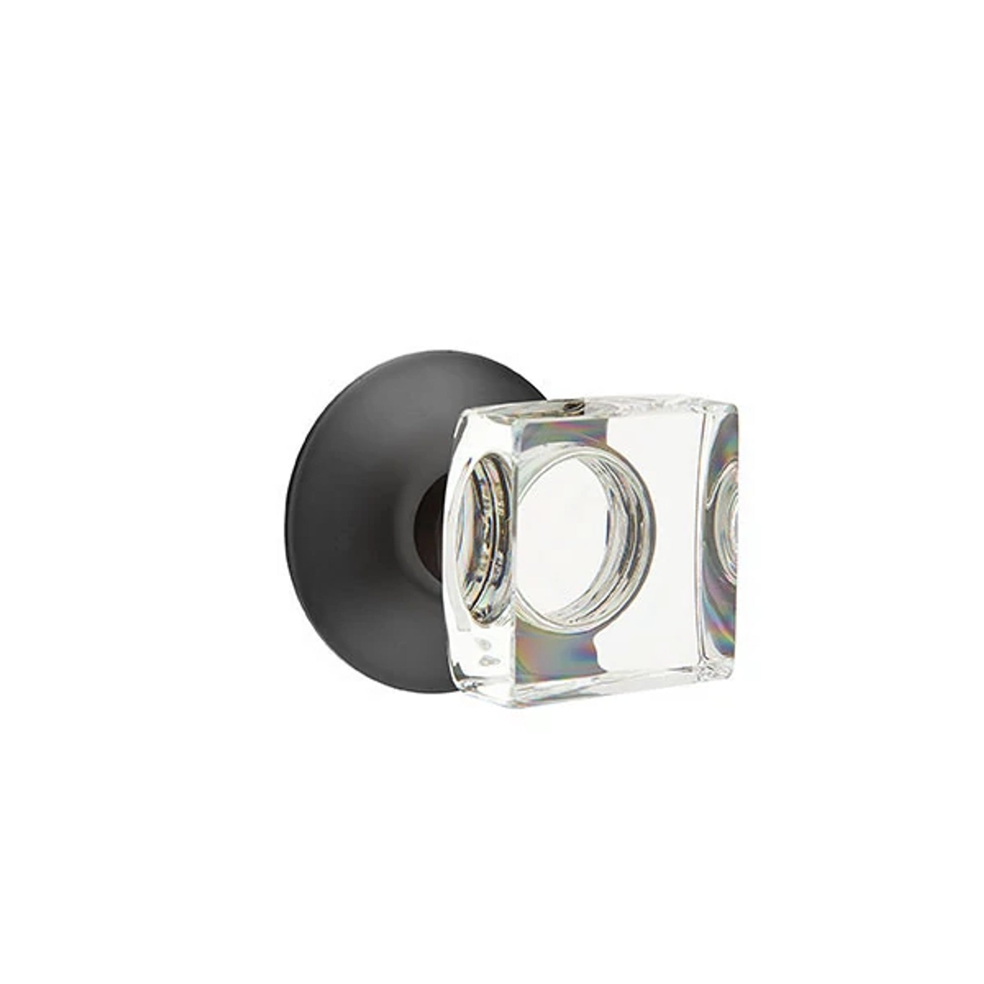 Emtek Modern Square Glass Knob with Modern Rosette in Flat Black