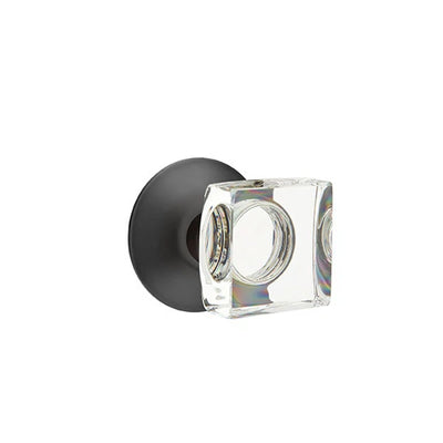 Emtek Modern Square Glass Knob with Modern Rosette in Flat Black