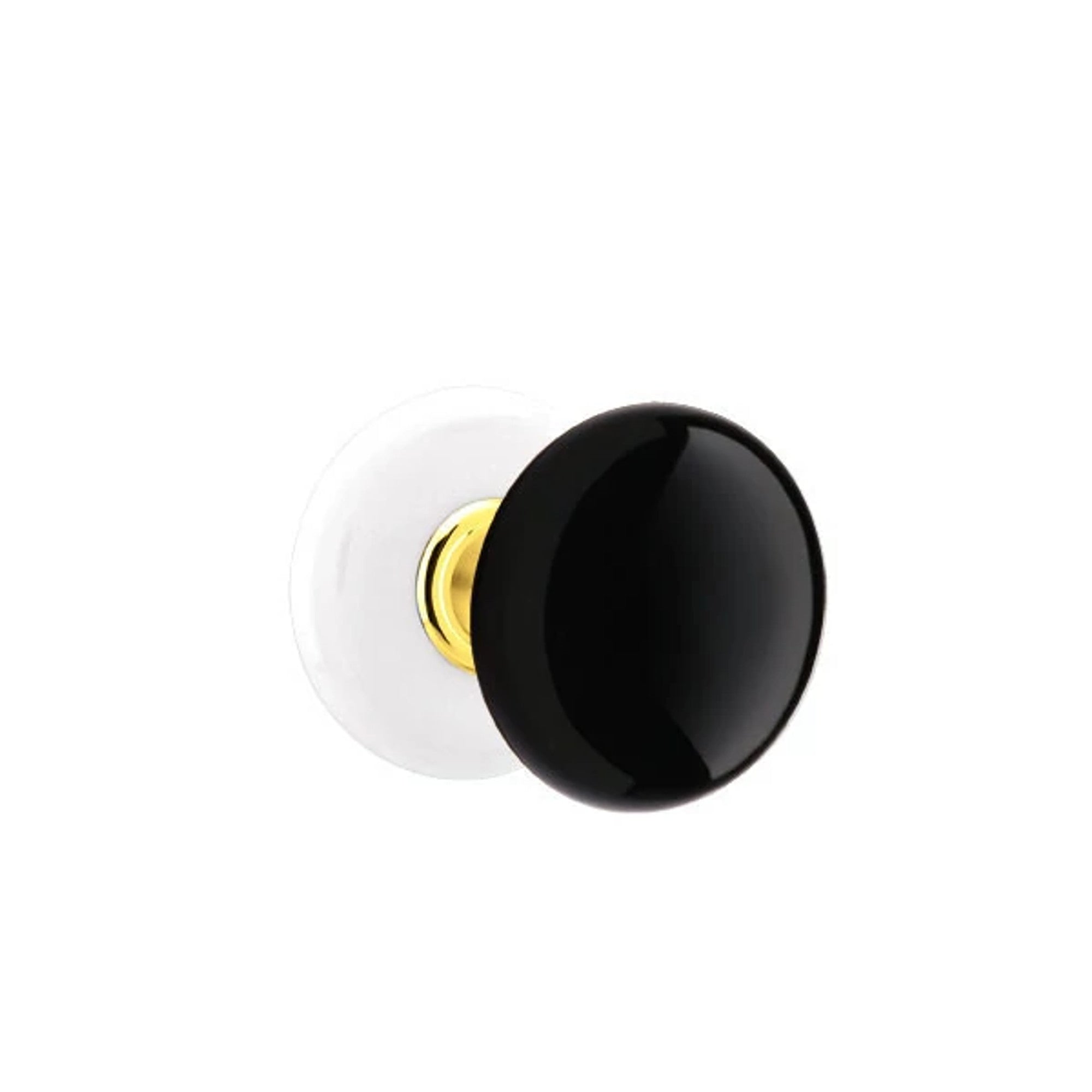 Emtek Ebony Knob with Porcelain Rosette in Polished Brass