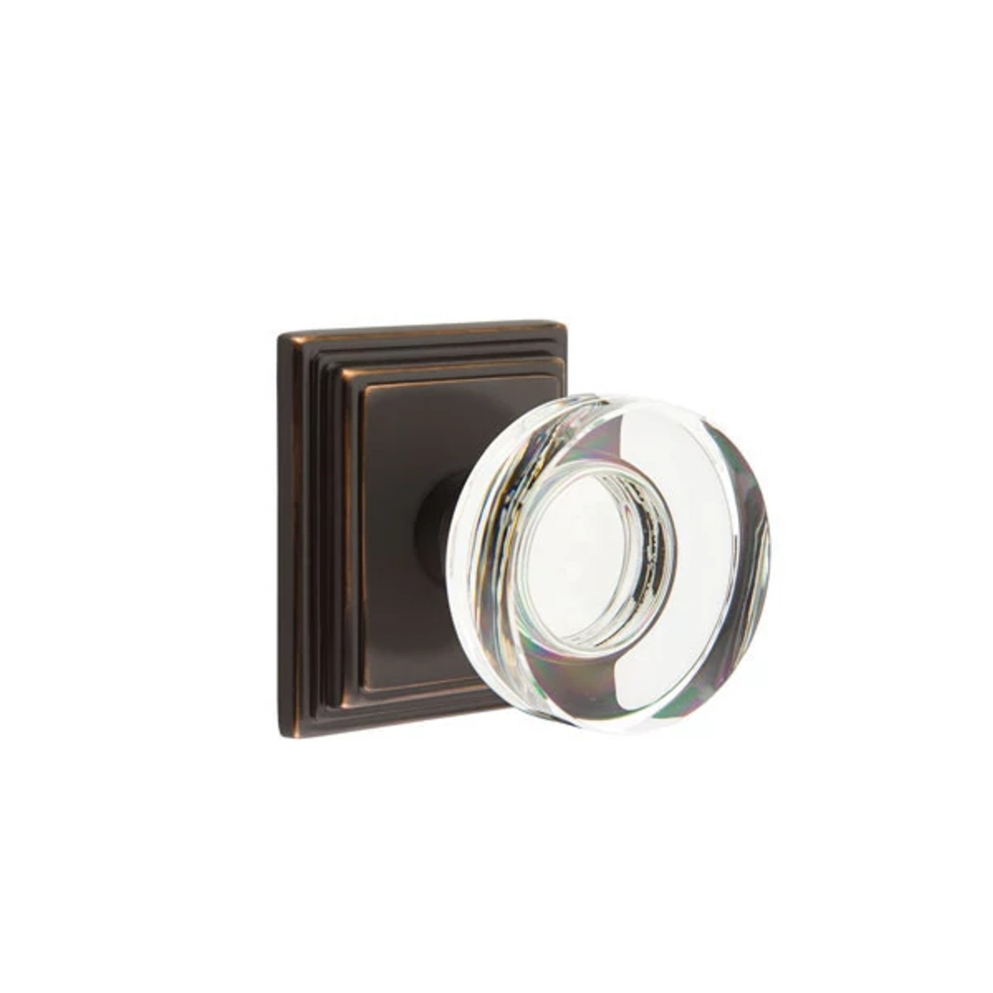 Emtek Modern Disc Glass Knob with Wilshire Rosette in Oil Rubbed Bronze