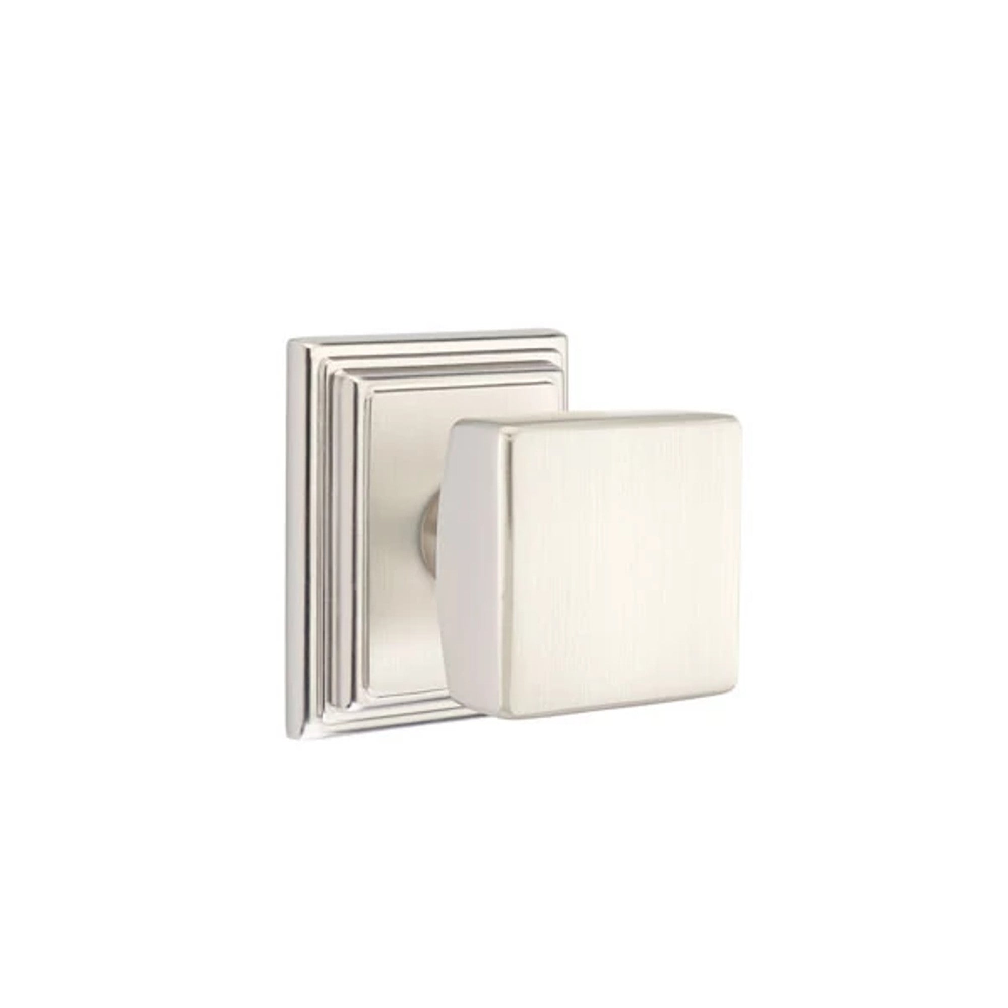 Emtek Square Knob with Wilshire Rosette in Satin Nickel