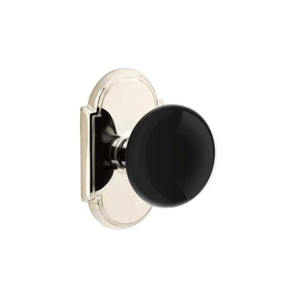 Emtek Ebony Knob with #8 Rosette in Polished Nickel