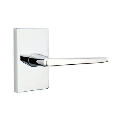 Emtek Hermes Lever with Modern Rectangular Rosette in Polished Chrome