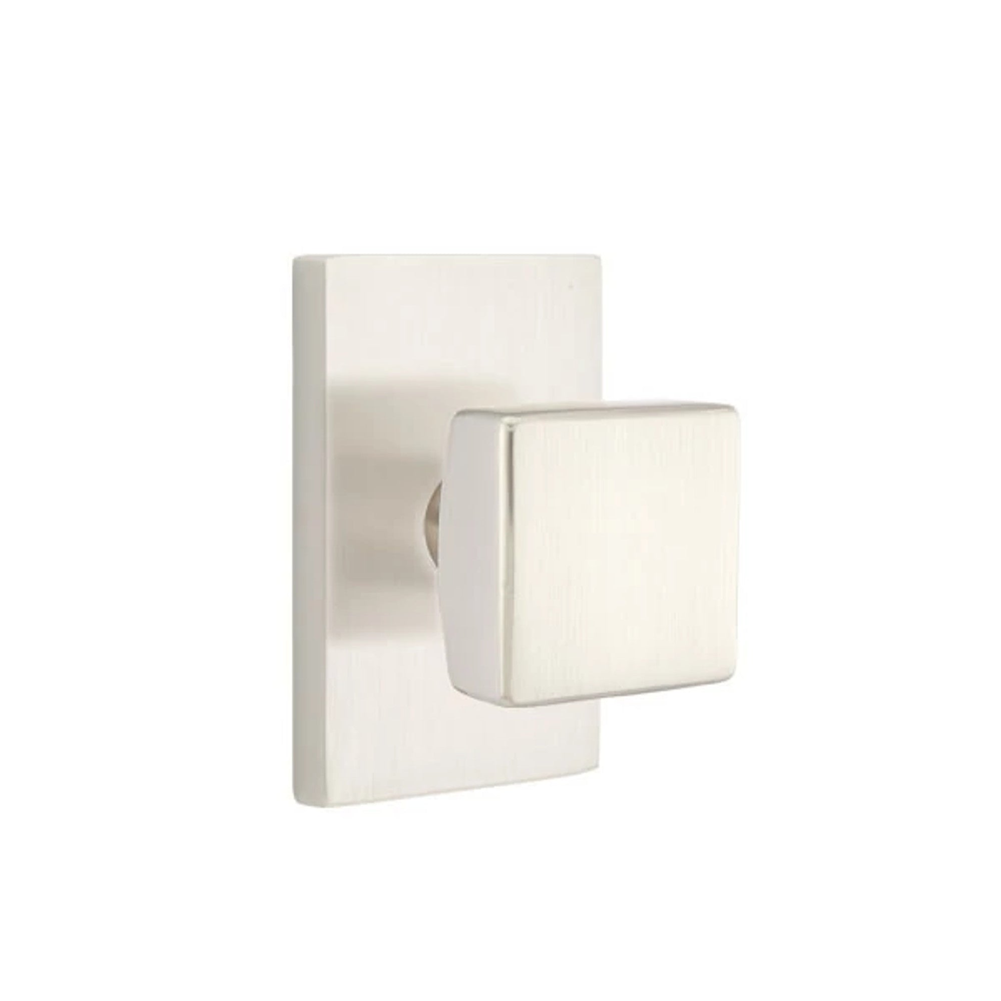 Emtek Square Knob with Modern Rectangular Rosette in Satin Nickel