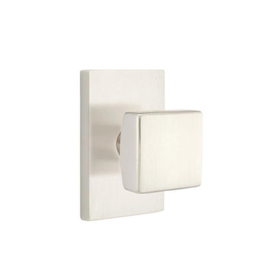 Emtek Square Knob with Modern Rectangular Rosette in Satin Nickel