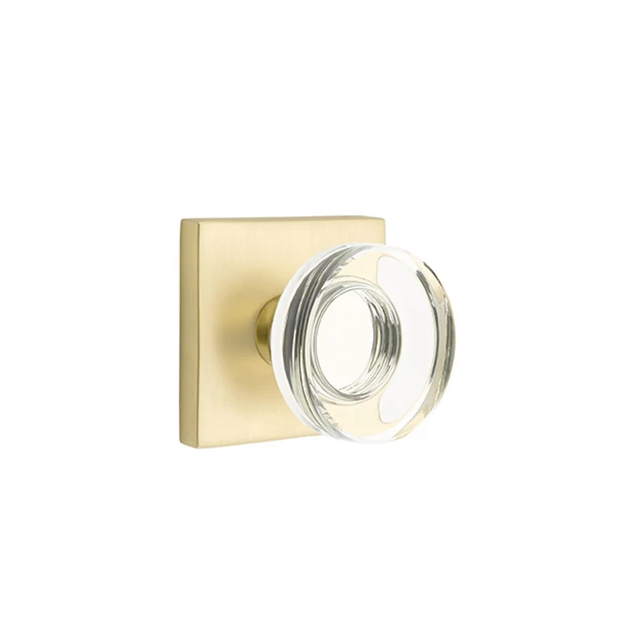 Emtek Modern Disc Glass Knob with Square Rosette in Satin Brass