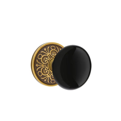Emtek Ebony Knob with Lancaster Rosette in French Antique