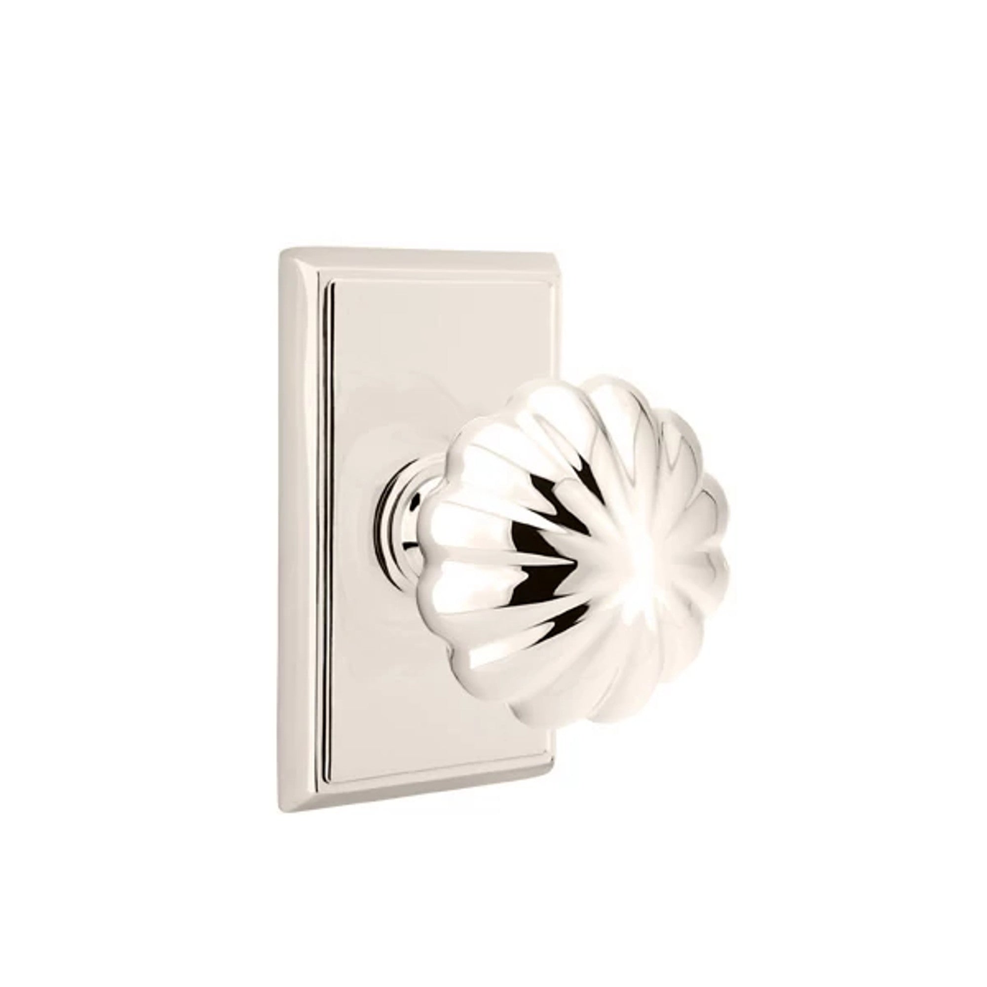 Emtek Melon Knob with Rectangular Rosette in Polished Nickel