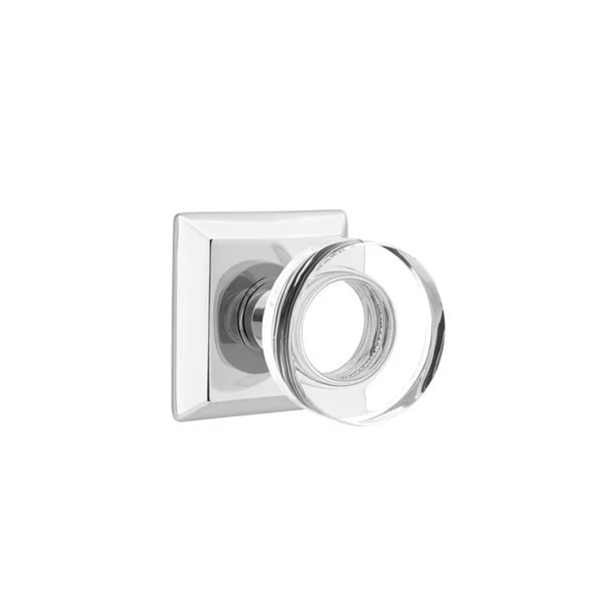 Emtek Modern Disc Glass Knob with Quincy Rosette in Polished Chrome