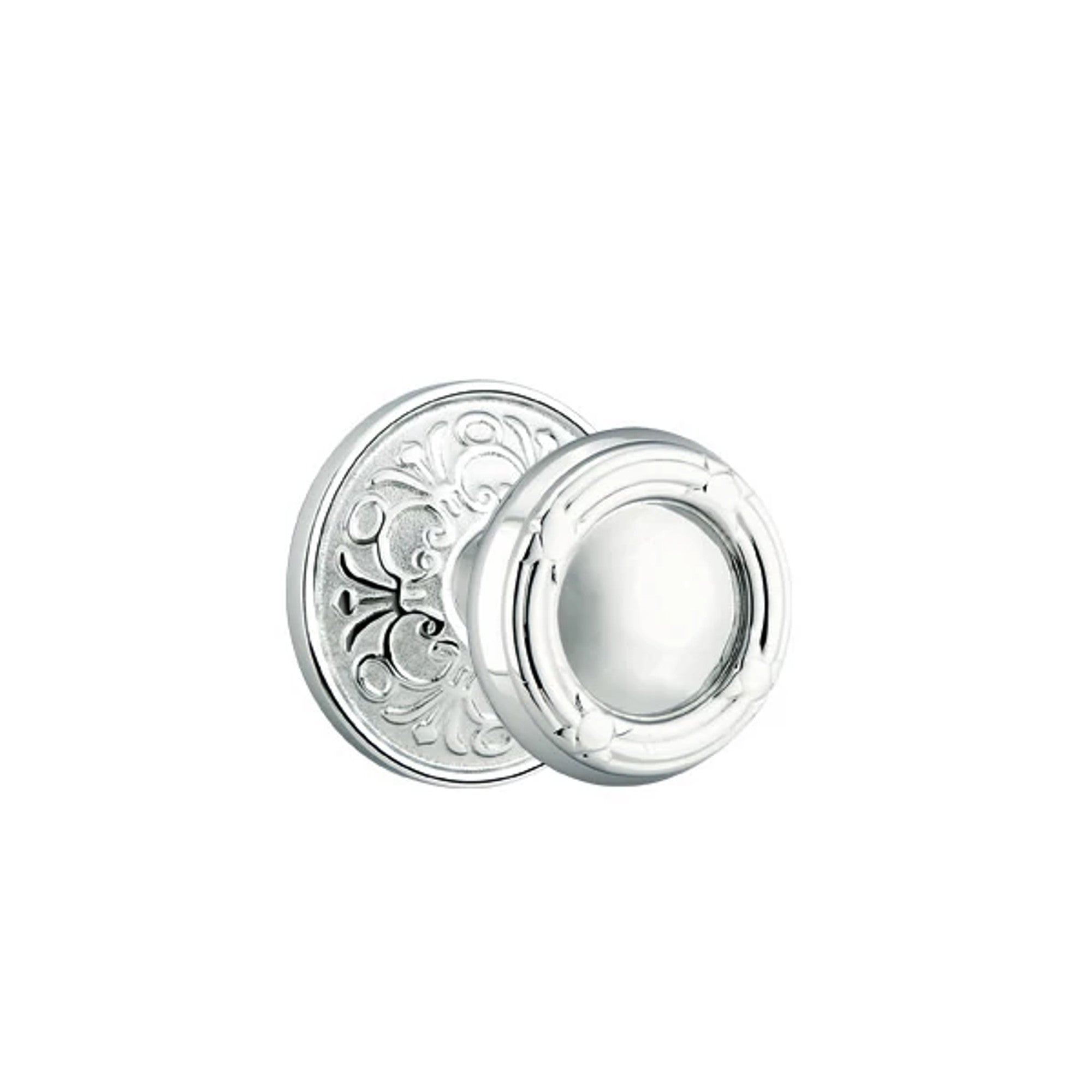Emtek Ribbon & Reed Knob with Lancaster Rosette in Polished Chrome
