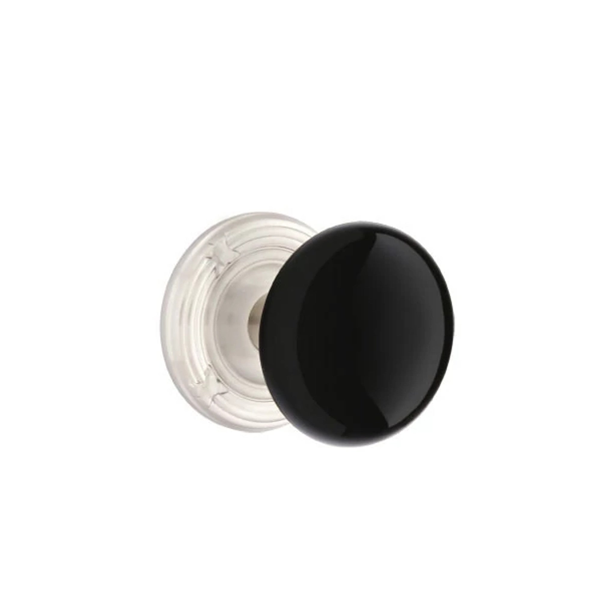 Emtek Ebony Knob with Ribbon & Reed Rosette in Satin Nickel