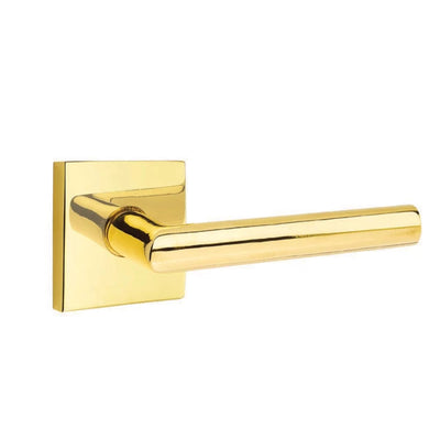 Emtek Stuttgart Lever with Square Rosette in Unlacquered Brass