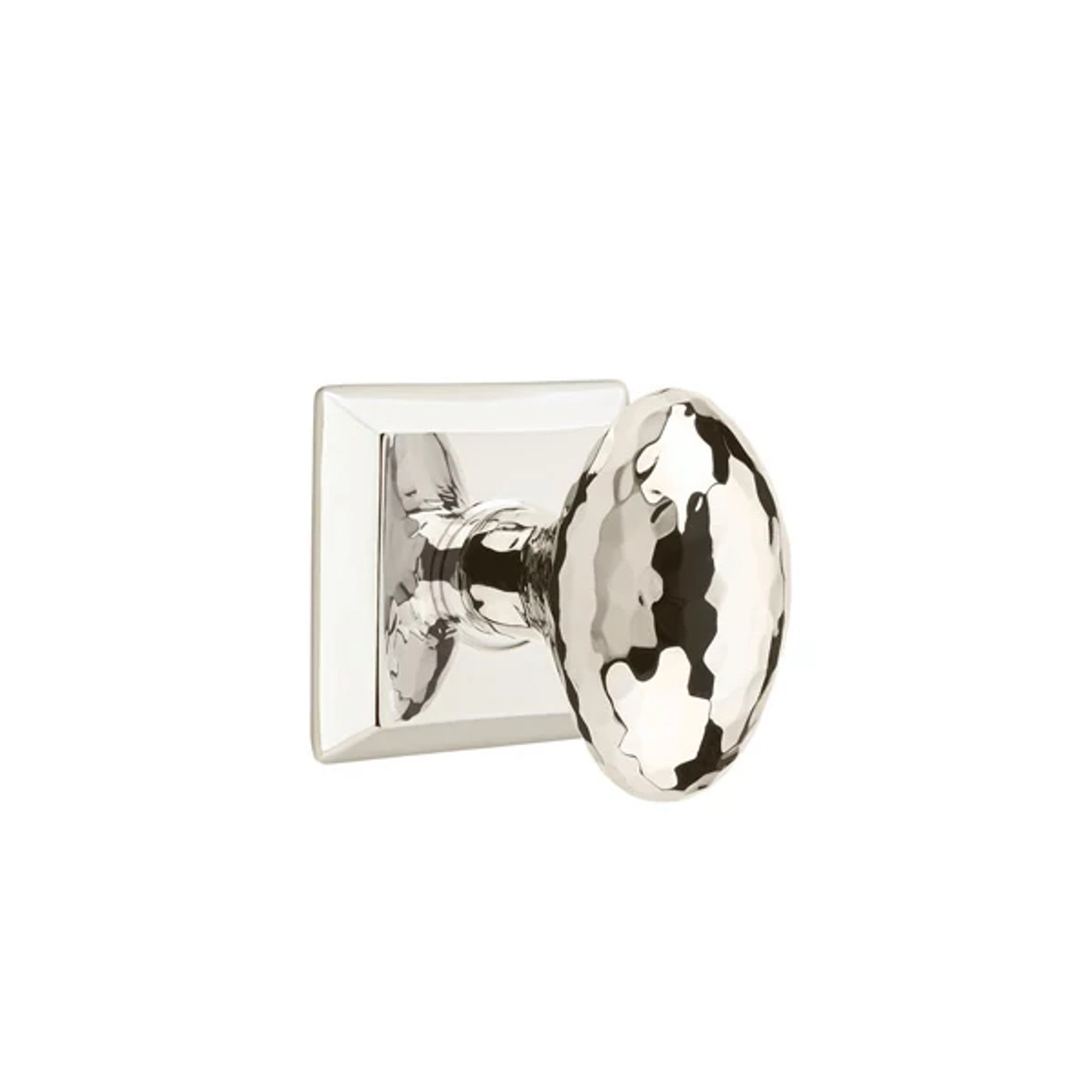 Emtek Hammered Egg Knob with Quincy Rosette in Polished Nickel