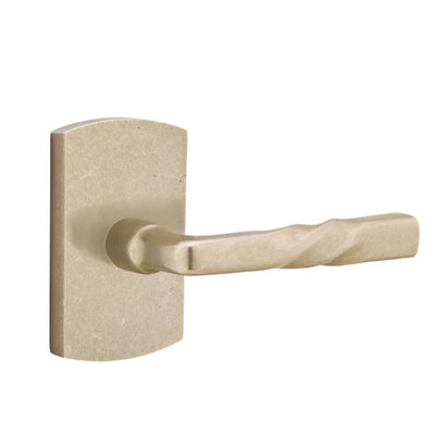 Emtek Montrose Lever with #4 Rosette in Tumbled White Bronze