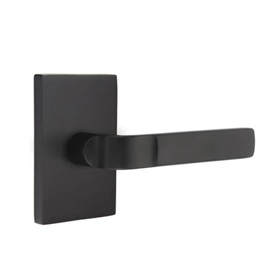 Emtek Aston Lever with Modern Rectangular Rosette in Flat Black
