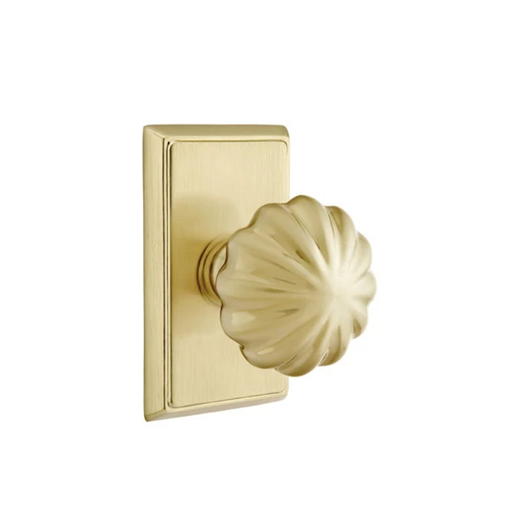 Emtek Melon Knob with Rectangular Rosette in Satin Brass