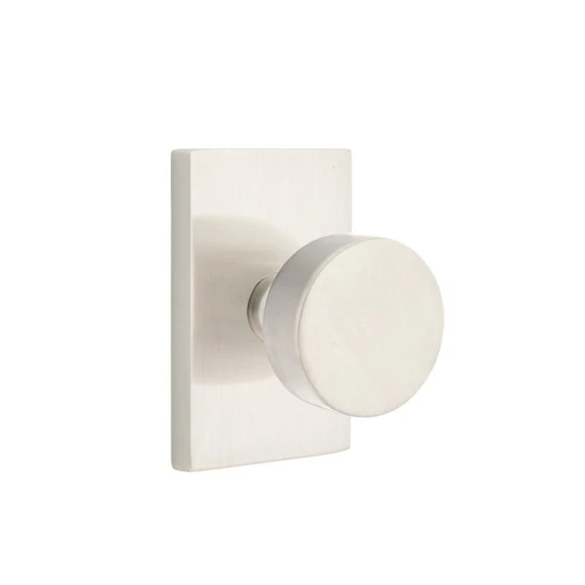 Emtek Round Knob with Modern Rectangular Rosette in Satin Nickel