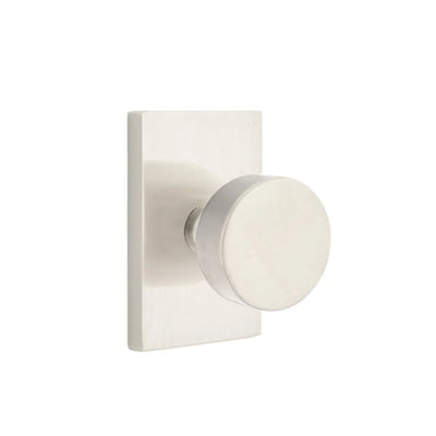 Emtek Round Knob with Modern Rectangular Rosette in Satin Nickel