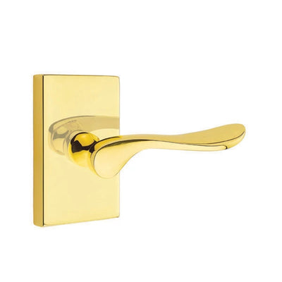 Emtek Luzern Lever with Modern Rectangular Rosette in Unlacquered Brass
