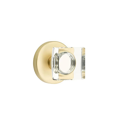 Emtek Modern Square Glass Knob with Disk Rosette in Satin Brass