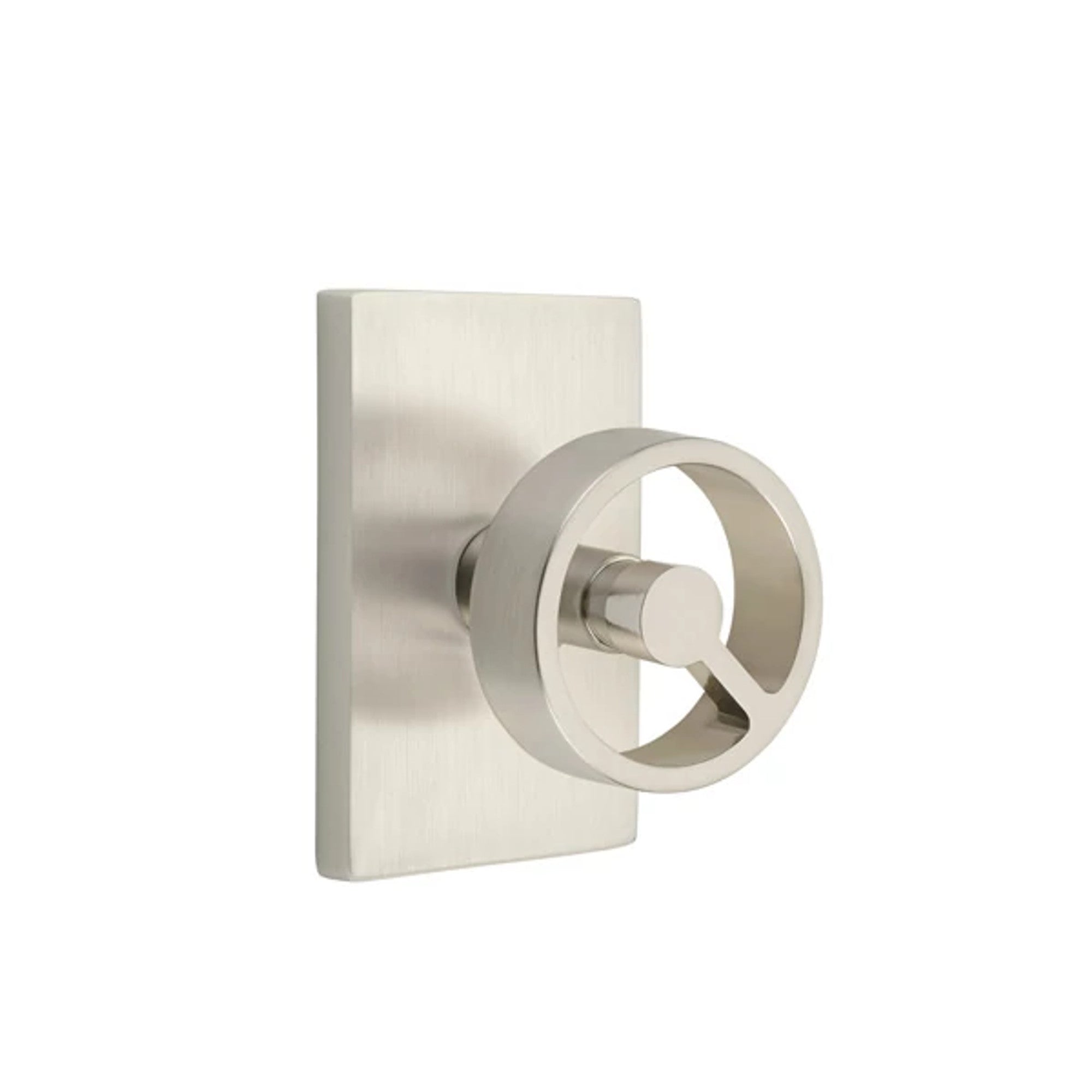 Emtek Spoke Knob with Modern Rectangular Rosette in Satin Nickel