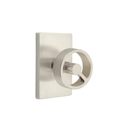 Emtek Spoke Knob with Modern Rectangular Rosette in Satin Nickel
