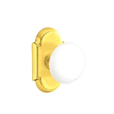 Emtek Ice White Knob with #8 Rosette in Polished Brass