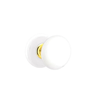 Emtek Ice White Knob with Porcelain Rosette in Polished Brass