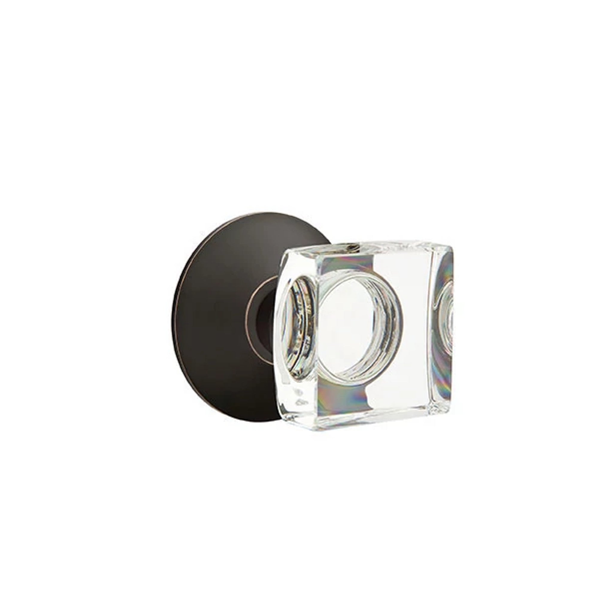 Emtek Modern Square Glass Knob with Modern Rosette in Oil Rubbed Bronze