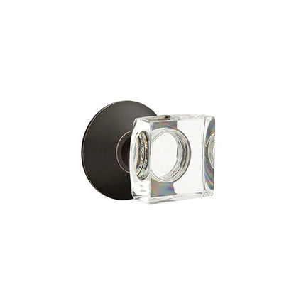 Emtek Modern Square Glass Knob with Modern Rosette in Oil Rubbed Bronze