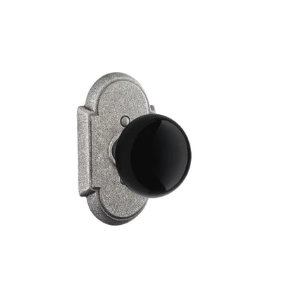 Emtek Madison Black Knob with #1 Rosette in Satin Steel