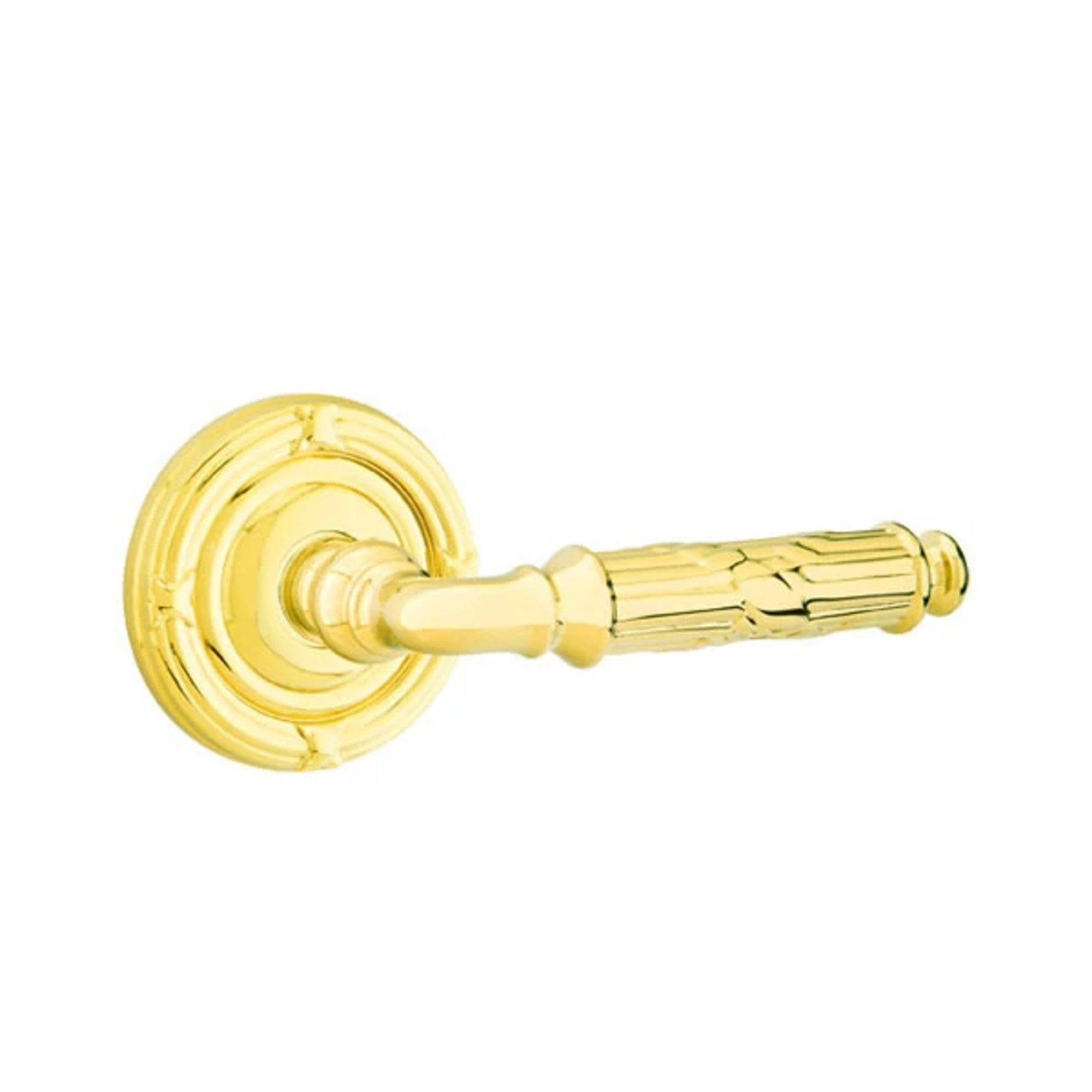 Emtek Ribbon & Reed Lever with Ribbon & Reed Rosette in Unlacquered Brass