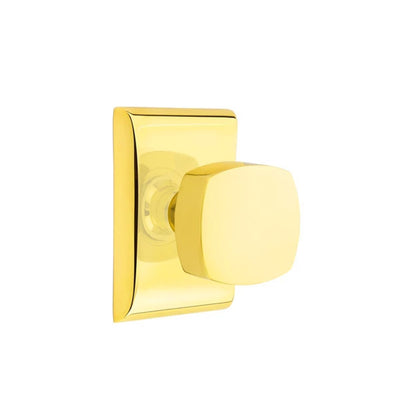 Emtek Freestone Knob with Neos Rosette in Unlacquered Brass